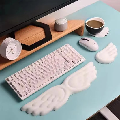 Keyboard Mouse Wrist Rest Angel Wing Memory Foam Mouse Pad Set Wrist Support Ergonomic Non-Slip for Computer Laptop Easy Typing