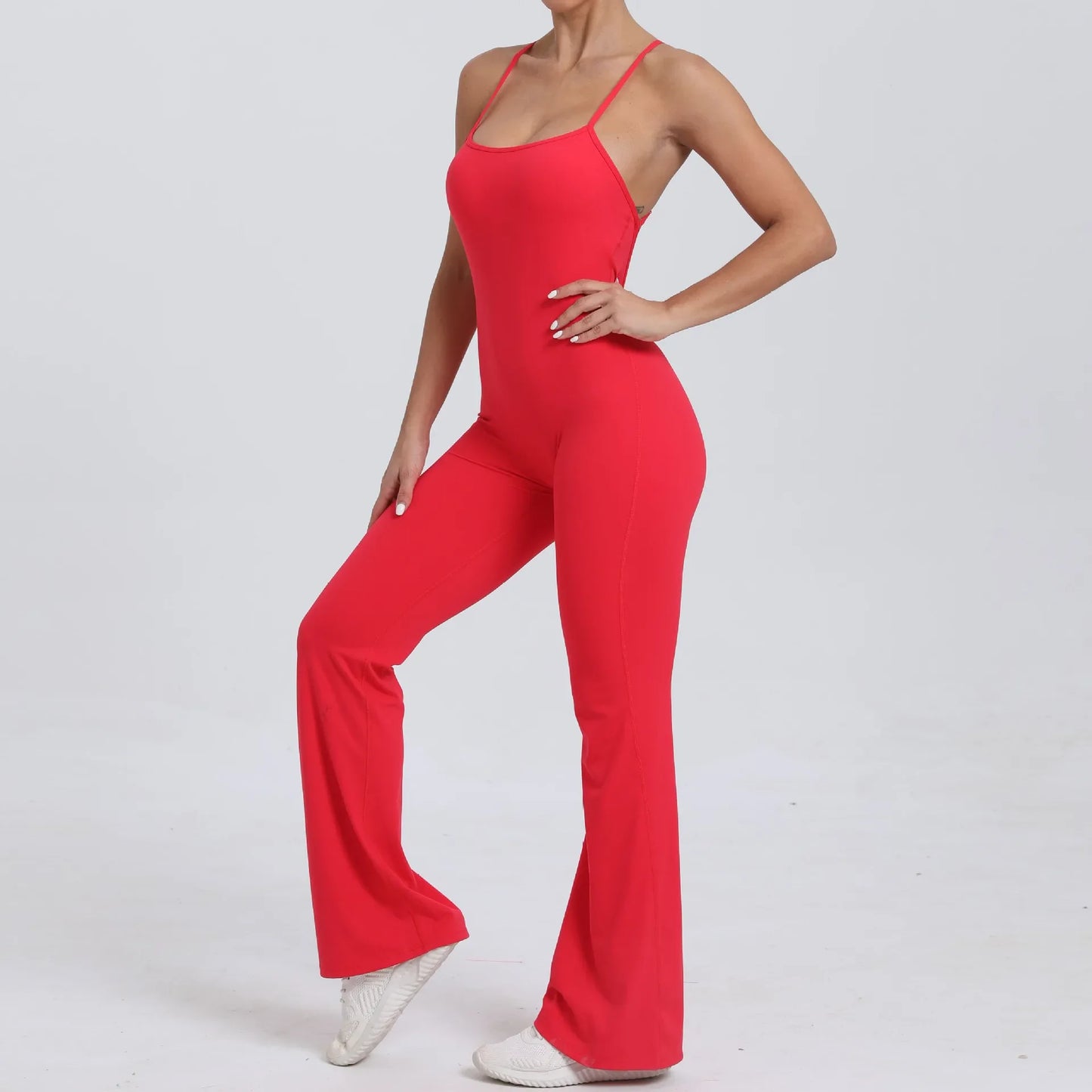 Sports Overalls for Women Sportswear Flared Jumpsuit Woman Padding Jumpsuits Gym Combinaison Femme Coffee Gray Navy Blue Red