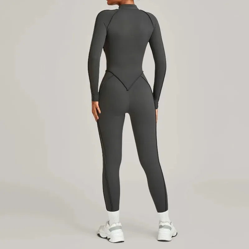 Women's Winter Yoga Jumpsuits Sports Fitness Hip-Lifting Slimming One-piece Zipper Long-Sleeved Outdoor Gym Workout Bodysuits