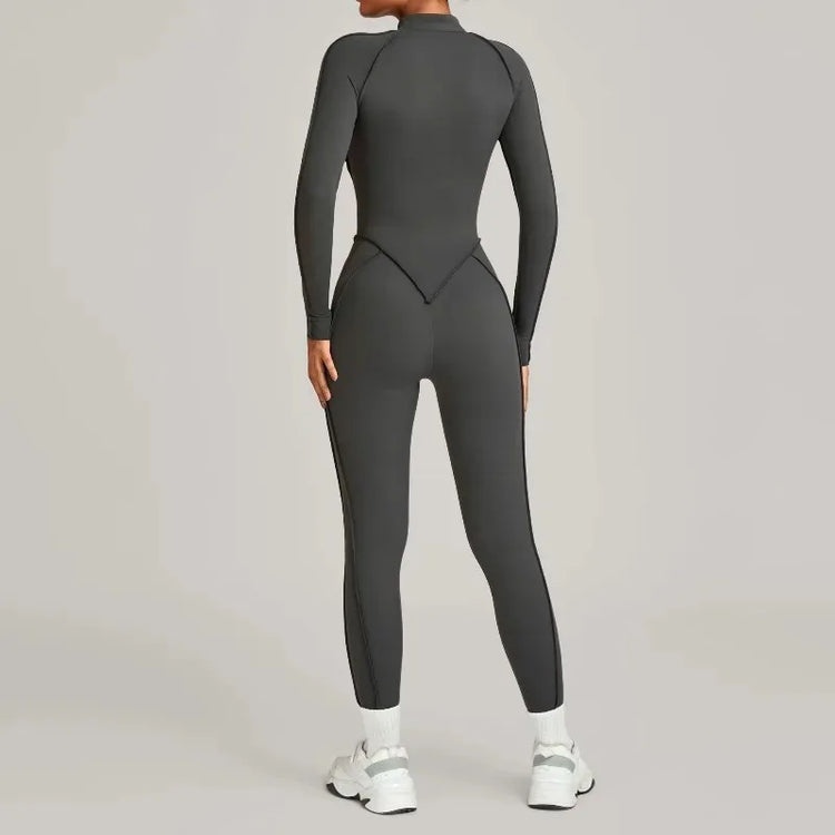 Women's Winter Yoga Jumpsuits Sports Fitness Hip-Lifting Slimming One-piece Zipper Long-Sleeved Outdoor Gym Workout Bodysuits