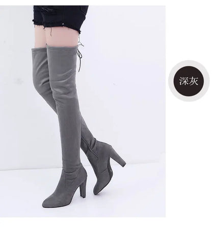 Women's Boots 2026 Autumn and Winter New European and American Style Plus Size Knee High Boots High Heels Round Toe Frosted Boot