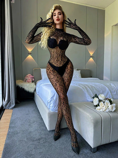 Women's Sexy Backless Jumpsuits Top See Through Full Sleeve Bodysuit  Fashion Rompers Activewear Party Nightclub Costume