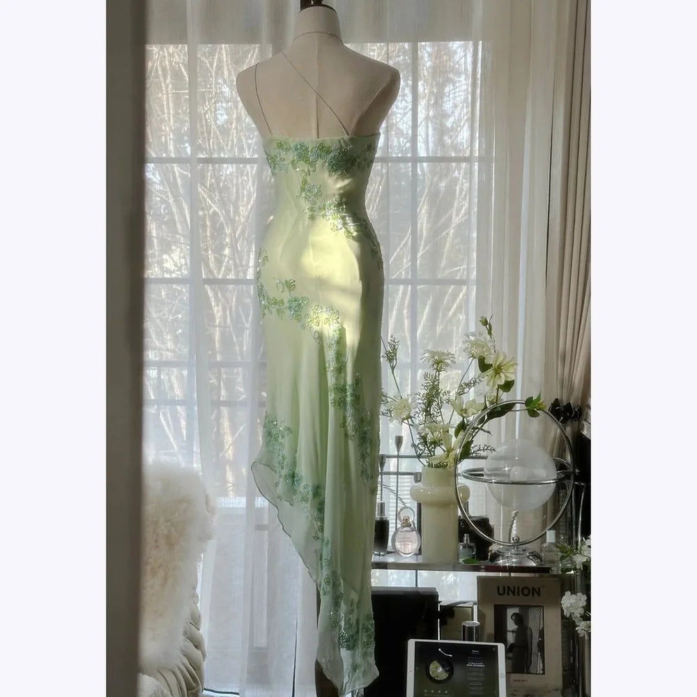 Luxurious Evening Dresses Fashion Elegant Appliques Spaghetti Straps Draped A Line Prom Gown Formal Occasion Cocktail Dress