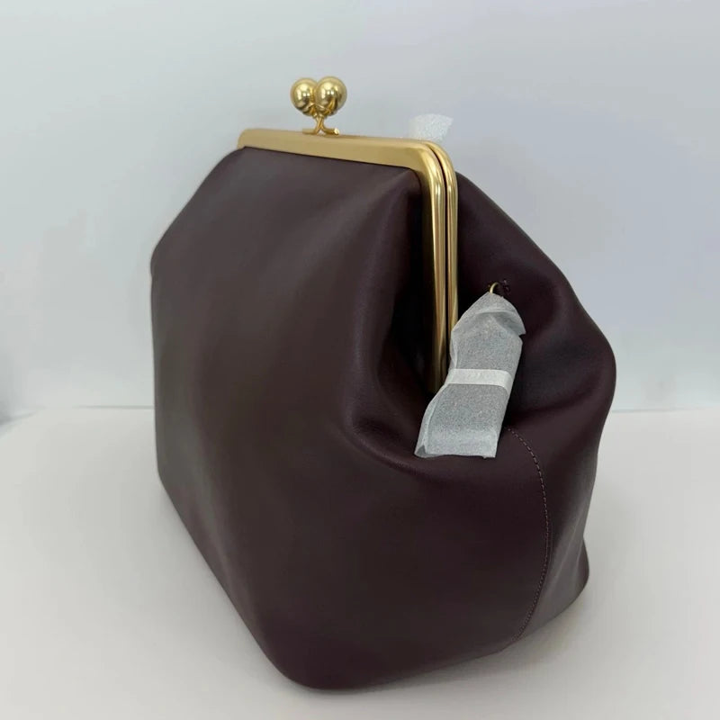 Classic Large Capacity Kisslock Frame Clip Bags For Women Luxury Designer Handbags Purses 2026 New In PU Lock Underarm Shoulder