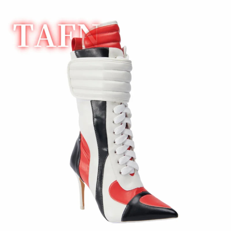 Women's Multicolor Ankle Boots Fashion Pointed Toe Stiletto Heels Boot Sexy Lace Up Party Banquet Bootie Ankle Zip Closure Shoes