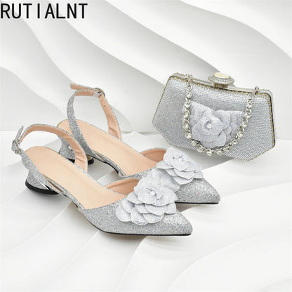 Fashion Shoe and Bag Set for Nigeria Party Italy Luxury Italian Shoes and Bag Set for Women Rhinestone Pumps Women Shoes Luxury