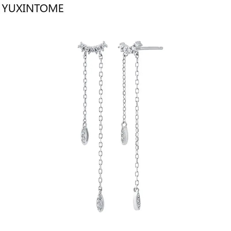 925 Sterling Silver Needle Long Chain Stud Earrings For Women Exquisite Zircon Geometric Tassel Pendant Earrings Luxury Jewelry