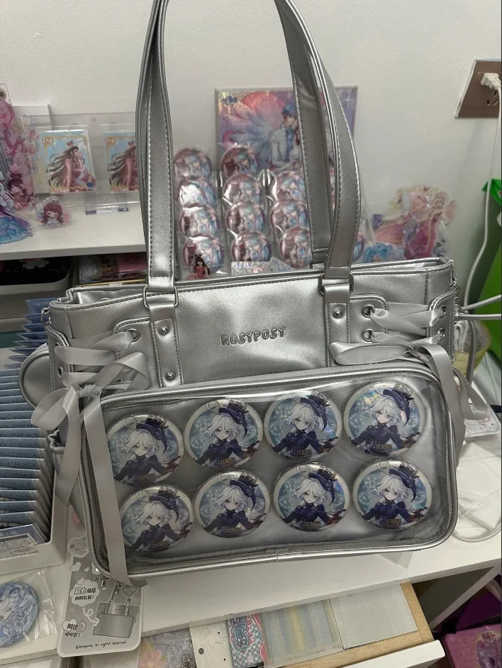 Sweet Cute Bow Shoulder Bags Women Horizontal Transparent Large Capacity Anime Ita Bag Ladies Harajuku Solid Color Handbag Chic