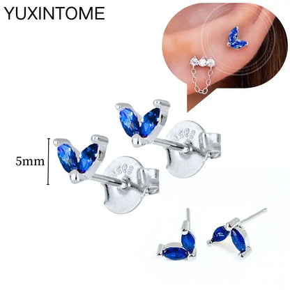 925 Sterling Silver Needle Dark Blue Crystal Silver Earrings Women's Exquisite Heart Blue Pendant Hoop Earrings Luxury Jewelry