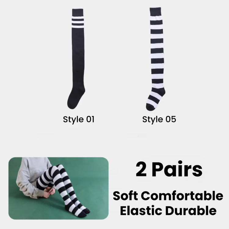 1/2 Pairs Women Over The Knee Socks Cotton Thigh High Socks Black White Blue Colorful Striped Pattern Fashion Casual Daily Wear