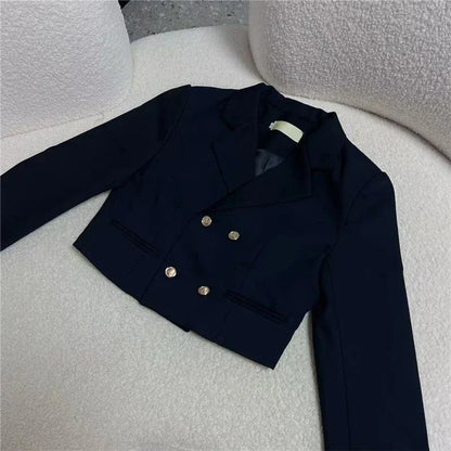 Daily Korean JK Uniform Set College Style Girls Short Suit Blazer Navy Coat Wrap Hip Skirt Tie Shirt Hot Girl Set Spring Autumn
