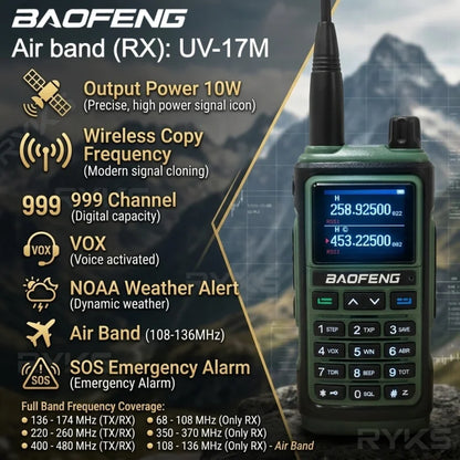 Baofeng 10W Ham Radio Uv-17R Long Range Walkie Talkie 999Ch Wireless Copy Air Band Type-C Emergency Tool For Enthusiasts