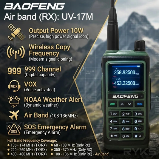 Baofeng 10W Ham Radio Uv-17R Long Range Walkie Talkie 999Ch Wireless Copy Air Band Type-C Emergency Tool For Enthusiasts
