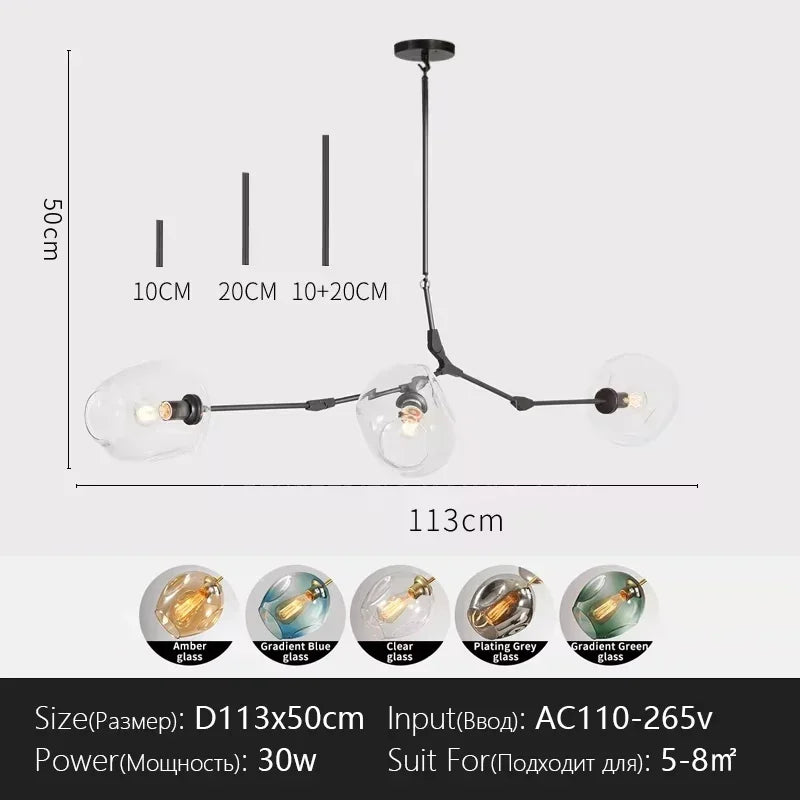 Italy Designer LED Modern Pendant Lights Branching Ceiling Lamp Chandelier Glass Lampshade Suspension Lighting Kitchen Dining