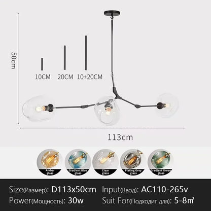 Italy Designer LED Modern Pendant Lights Branching Ceiling Lamp Chandelier Glass Lampshade Suspension Lighting Kitchen Dining