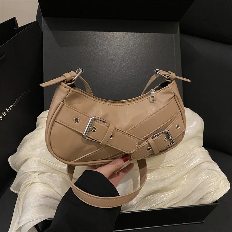 Y2K VintagePULeather WomenShoulderBag Small Crossbody Bag for Women Fashion Ladies Underarm Bag Clutch Purse Female Handbag