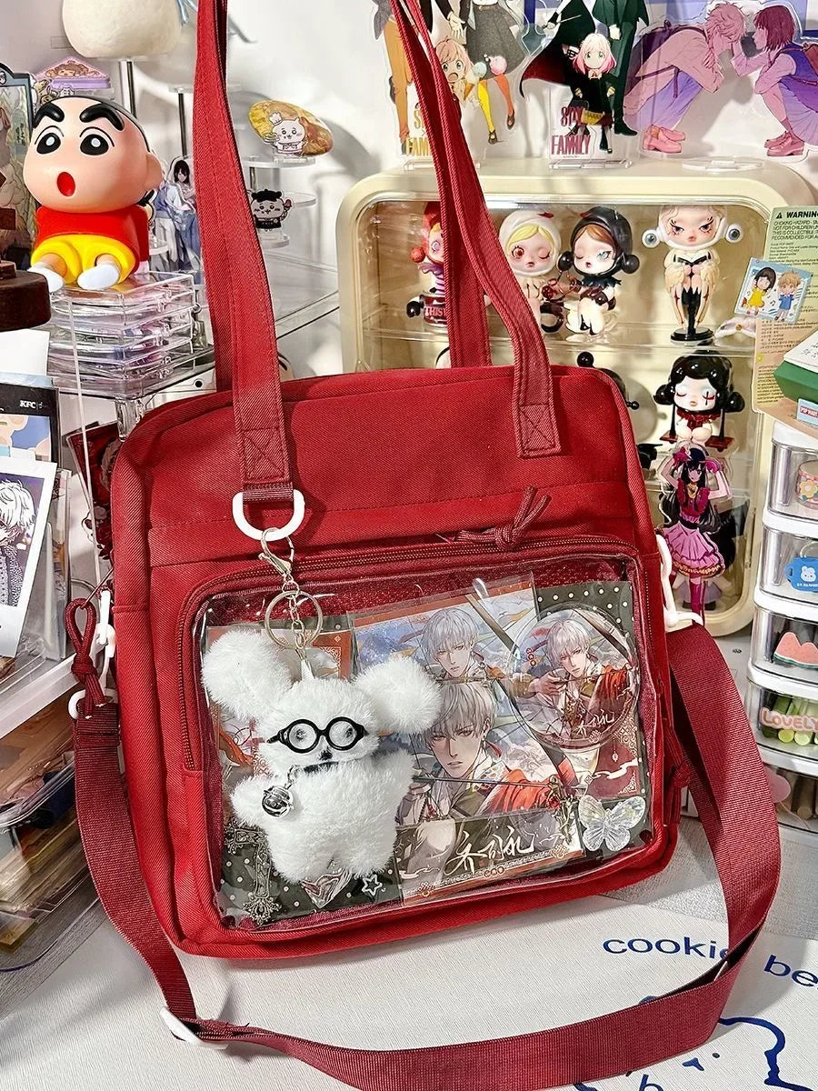 New Kawaii Ulzzang Itabag Girls Simple High Quality Nylon Shoulder Bag With Display Plate Crossbody Bags College Student Ita Bag