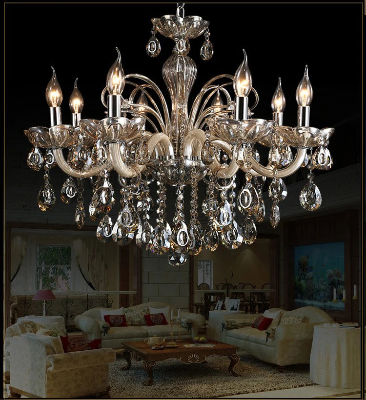 New Modern Candle Cognac Color Crystal Chandelier Living Room Large Light Atmosphere Restaurant Bedroom Lobby Hotel Hanging Lamp