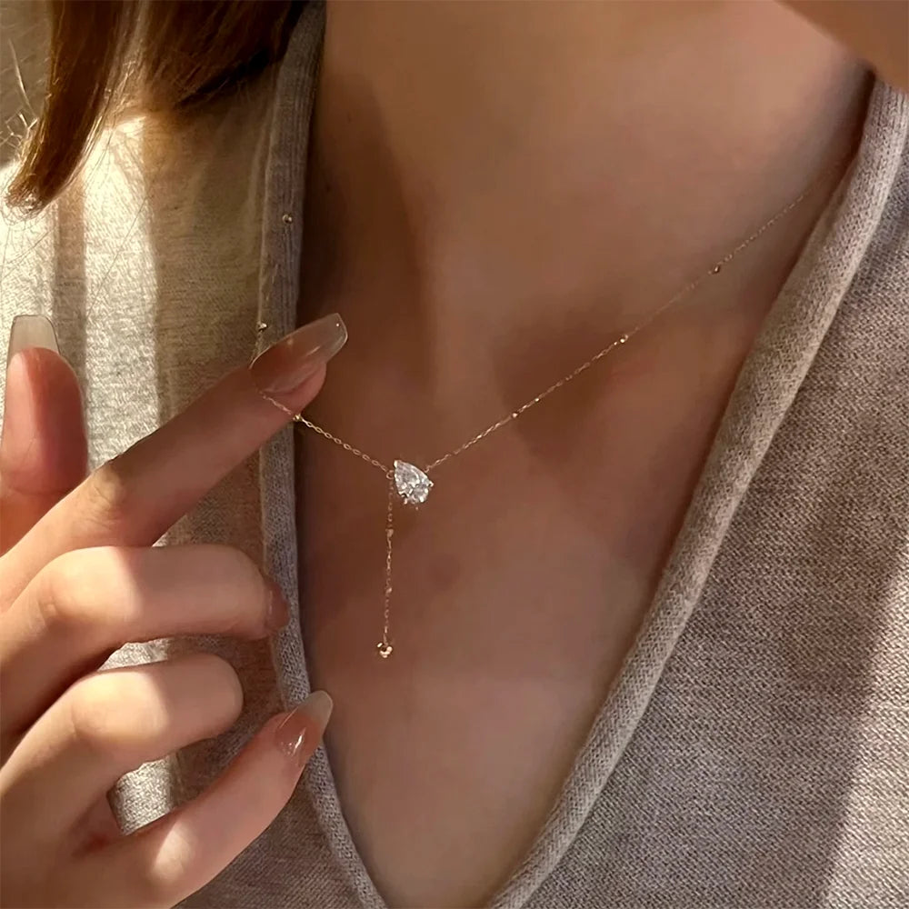 1/2/3CT Moissanite Pendant Necklace for Woman Pear Cut Waterdrop S925 Silver Y-Style Single Diamond Necklace Gift Fine Jewelry