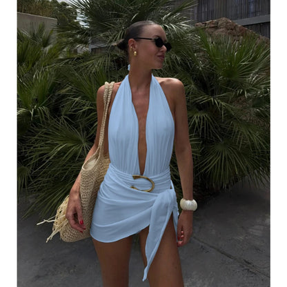 Two Pieces Micro Bikini 2026 Sexy Swimsuit Women Halter Swimwear Biquini Female Solid Bodysuit Bathing Suits Sarong Mini Skirt