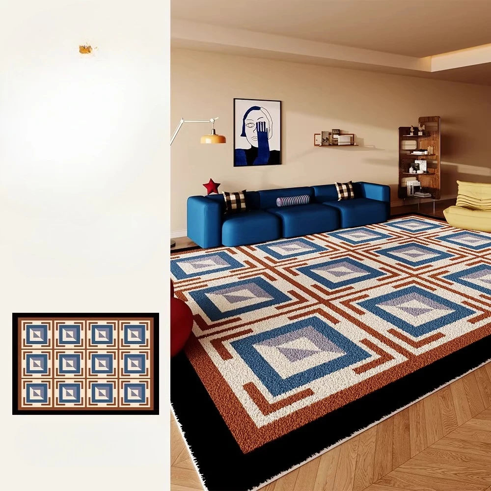 Retro Style Rugs for Bedroom Large Area Living Room Decoration Anti-slip Carpet Thick Plush Floor Mat Fluffy Soft Cloakroom Rug
