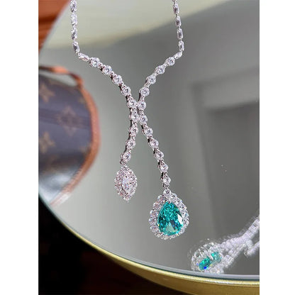 Luxury 18K Solid Platinum PT950 certifid necklace high carbon diamond necklace Mermaid Love Paraiba Tourmaline Green