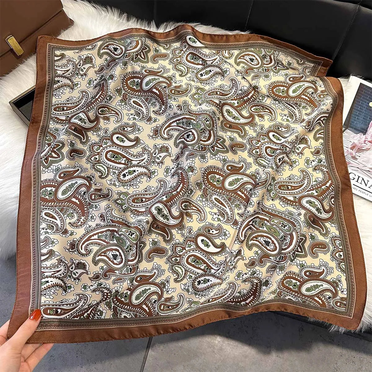2025 New Paisley Print Silk Scarf for Women Square Hijab Soft Neck Tie Female Fashion Decoration Silk Headscarf 70*70cm Kerchief