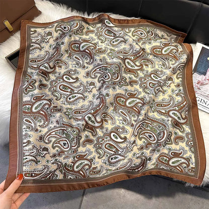 2025 New Paisley Print Silk Scarf for Women Square Hijab Soft Neck Tie Female Fashion Decoration Silk Headscarf 70*70cm Kerchief