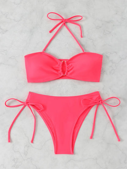 High Waist Bikini Women's Swimsuit 2026 Knotted Bathing Suits Woman Swimwear Bandeau Push Up Bikinis Sets Brazilian Beach Wear