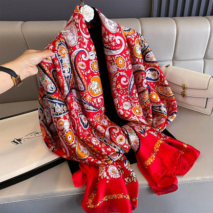 180*90cm Large Silk Satin Scarf Women Fashion Printed Scarf Spring And Summer Styles New Shawl Wrap Female Hand 2025 NEW