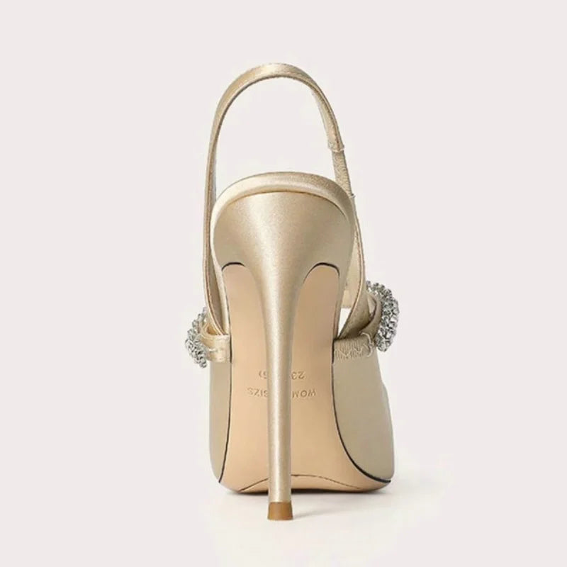 Luxury Rhinestone Pointed Toe Women Pumps Elegant Crystal Wedding Bridal Shoes Satin Silk Design Mules High Heels
