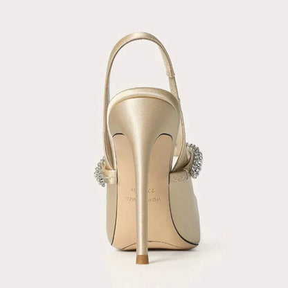 Luxury Rhinestone Pointed Toe Women Pumps Elegant Crystal Wedding Bridal Shoes Satin Silk Design Mules High Heels