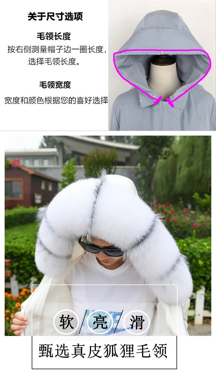 100% Real Fox Fur Collar Winter removable fur Hood Trims Warm Furry Decor Shawls for Coat Parkas Luxury Female fur Scarf