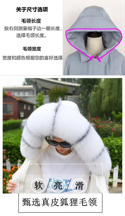 100% Real Fox Fur Collar Winter removable fur Hood Trims Warm Furry Decor Shawls for Coat Parkas Luxury Female fur Scarf