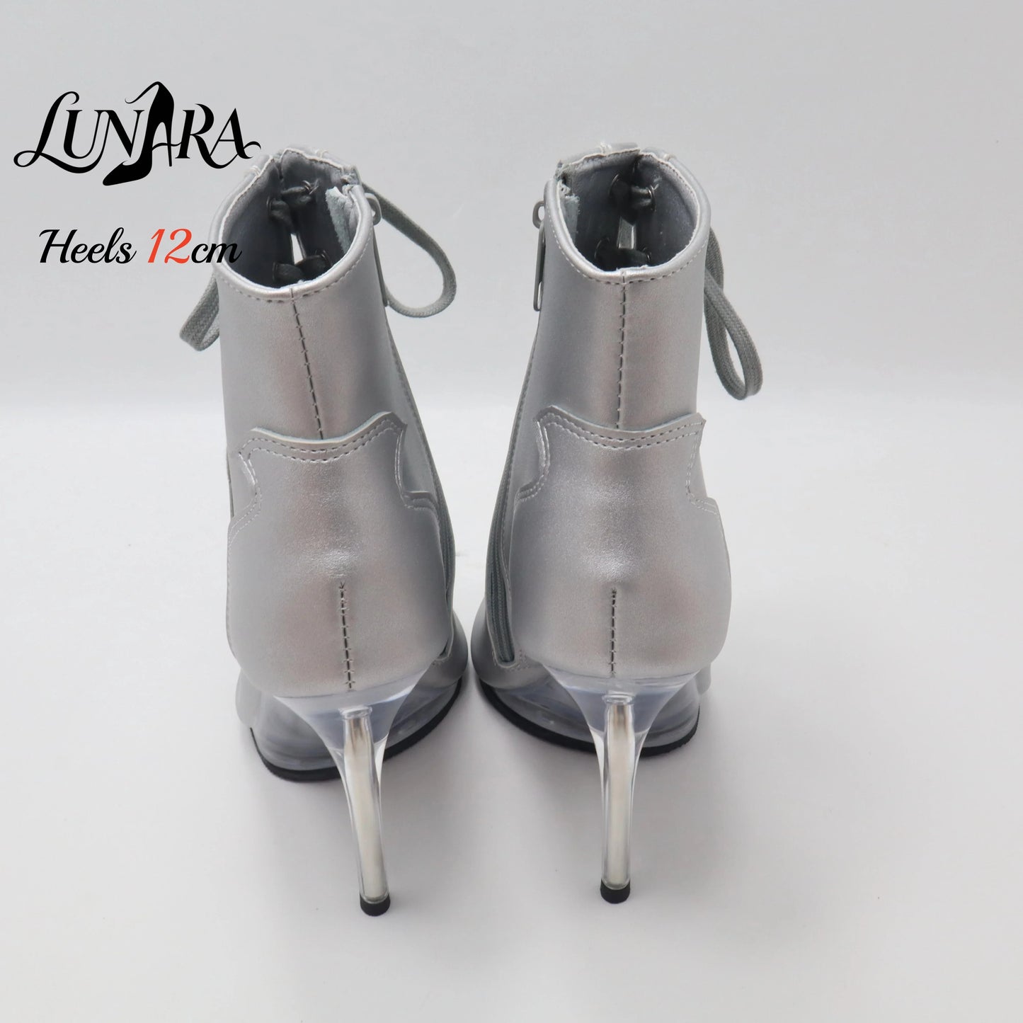 12cm/5Inch Plus size Beige PU Leather Lace-up Side zipper Peep toe High Stilettos Ankle boot Pole dancing Nightclub Rave Parties