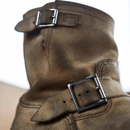 distressed Handmade Khaki Suede Work Boots Men's And Women's Engineer ort Boots American Retro Motorcycle Faded Mid-Calf shoes