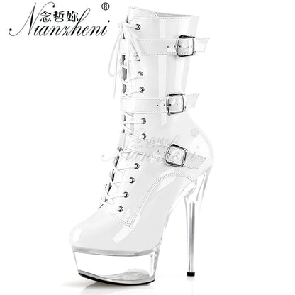 Belt Buckle 5Inch Fashion Pole Dance Shoes Thin Heels Nightclub 13cm Ankle Boots Exotic Dancer Catwalk Gothic Women's Big Size