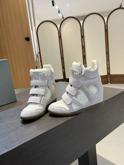 Women's Ankle Boots 2026 New Genuine Leather 8CM Hidden Heel Women Platform Sneakers Fashionable Splice Color Design Women Shoes