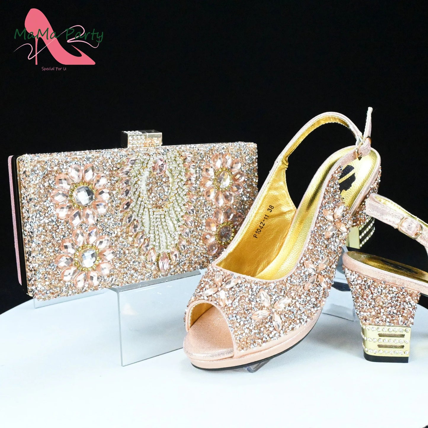 2025 Fashion Style Nigerian Ladies Lovely Shoes and Bag to Match Set in Gold Color Specials Pumps for Dress
