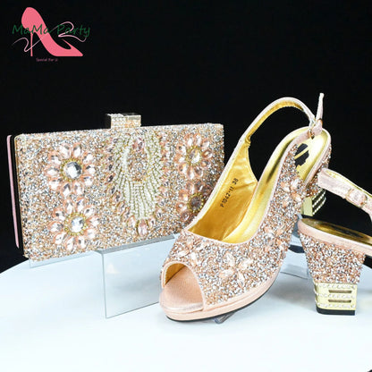 2025 Fashion Style Nigerian Ladies Lovely Shoes and Bag to Match Set in Gold Color Specials Pumps for Dress