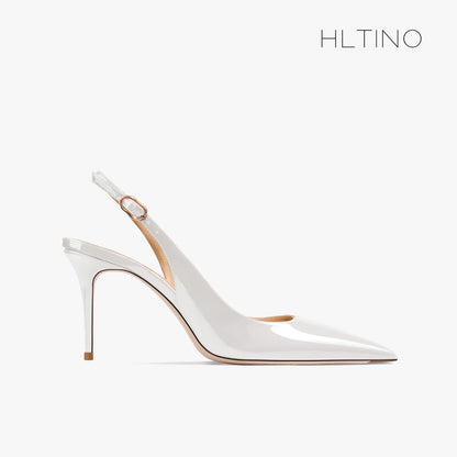 Women's Heeled Sandals Naked Color Patent Leather Slingbacks Pumps Luxury Gladiator Pointed toe High Heels Elegant Woman Shoes