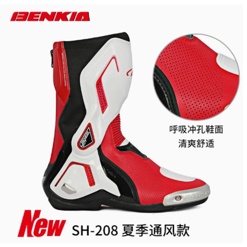 BENKIA CE Certified Motorcycle Boots, Professional Track Racing Breathable Summer Riding Boots