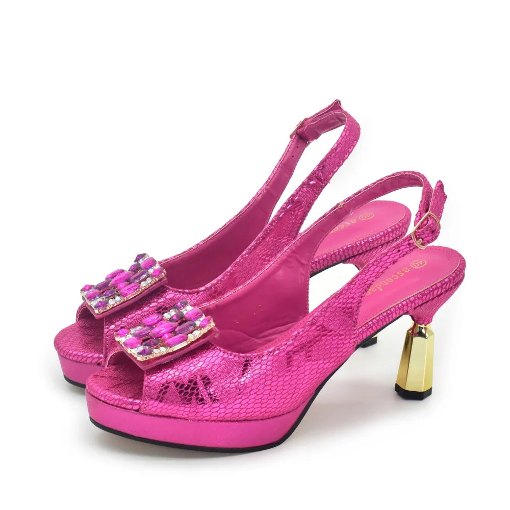 Fashion Women Shoes and Bags To Match Set Nigeria Party African Shoe and Bags Set for Wedding Rhinestone Elegant Pumps for Lady