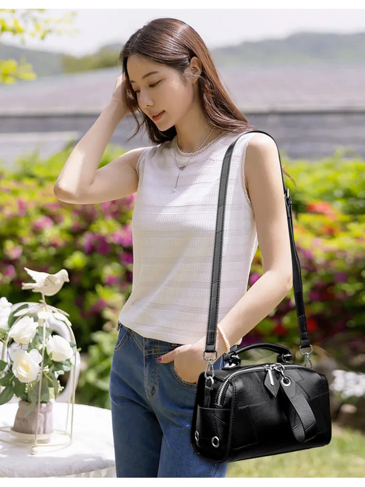 New Fashion Crossbody Bags Women's Genuine Leather Bag Simple Tote Bag Vintage Boston Handbag Luxury Design Female Shoulder Bags