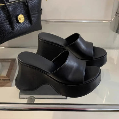 Summer Women's Slippers Fashion Platform Sandals Luxury Leather Casual Slippers High-heele Slippers for Women Open Toe Sandalias