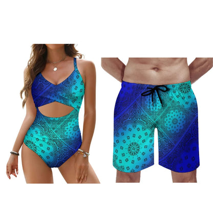 Customizable Bandana Men'S And Women'S Swimsuits Women One Piece Swimsuits Men Swimming Trunks And Beach Couple Outfits