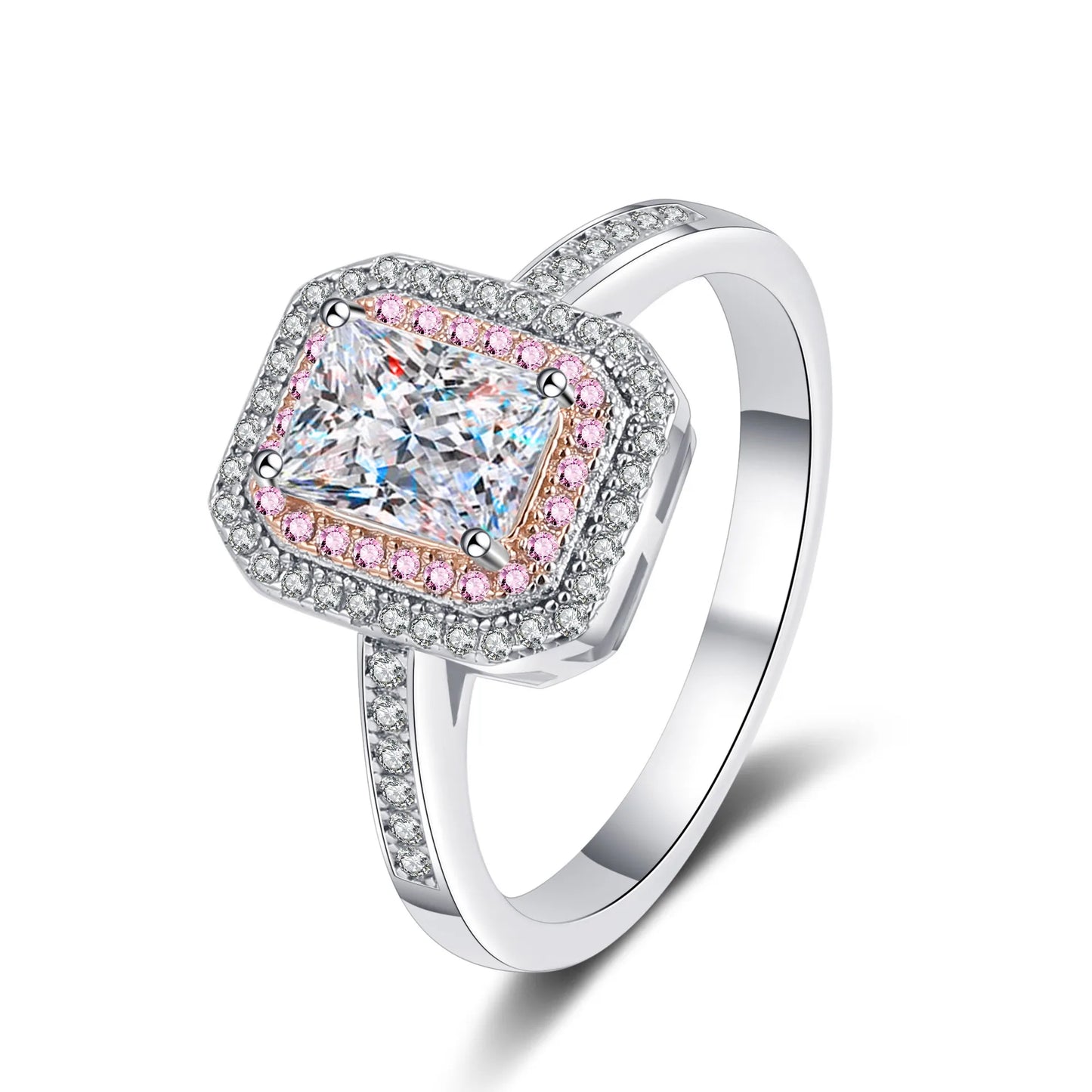 1ct Women's Square Sugar Emerald Cut Moissanite Ring PT950 Platinum Exquisite Romantic Anniversary Gift