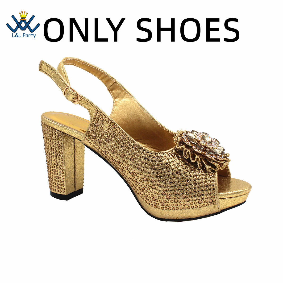New Design Peep Toe African Spring Autumn Lady Shoes and Bag Set in Gold Color Women Sandal in Wedding