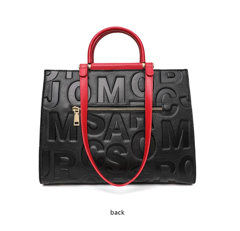 2026 New Large Capacity Contrast Letter Printed Women's Handbag High end Cowhide Mom's Bag