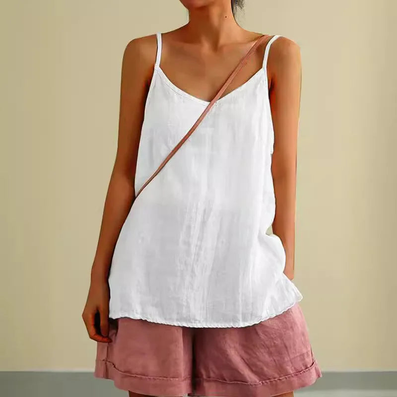 Women's Summer Thin Cotton Linen Style Camisole Fashion Sling Tops Harajuku T-shirt Women Clothing Casual Tank Top Streetwear